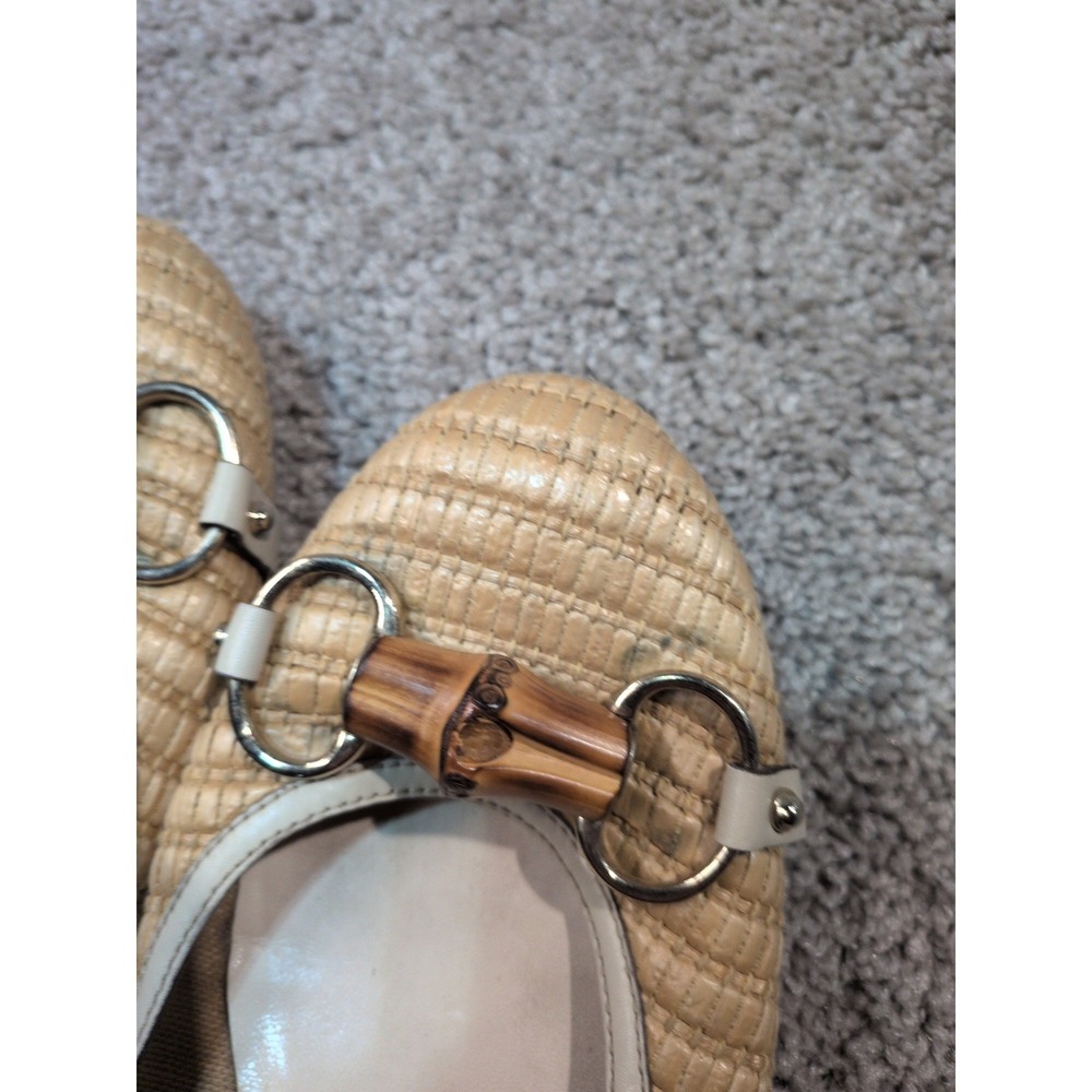 Gucci Straw Raffia Bamboo Horsebit Ballet Flats Beige Tan Leather 9.5B 171971 - Picture 4 of 10
